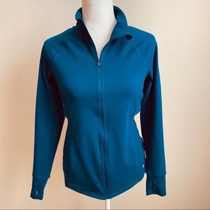 Apana full zip athletic performance jacket teal Small slim fit yoga athleisure